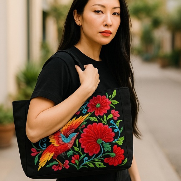 Oaxaca México Black Floral embroidered tote bag
New - Picture 1 of 8